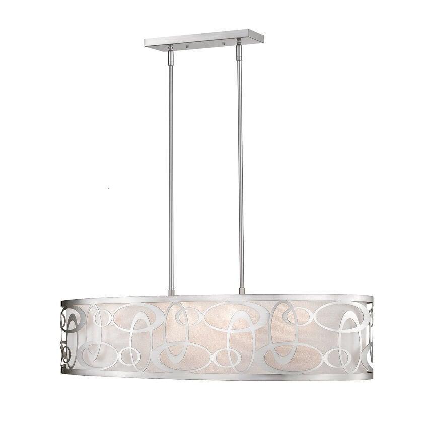 Steel with Swirling Ellipticals and White Shade Bar Pendant - LV LIGHTING