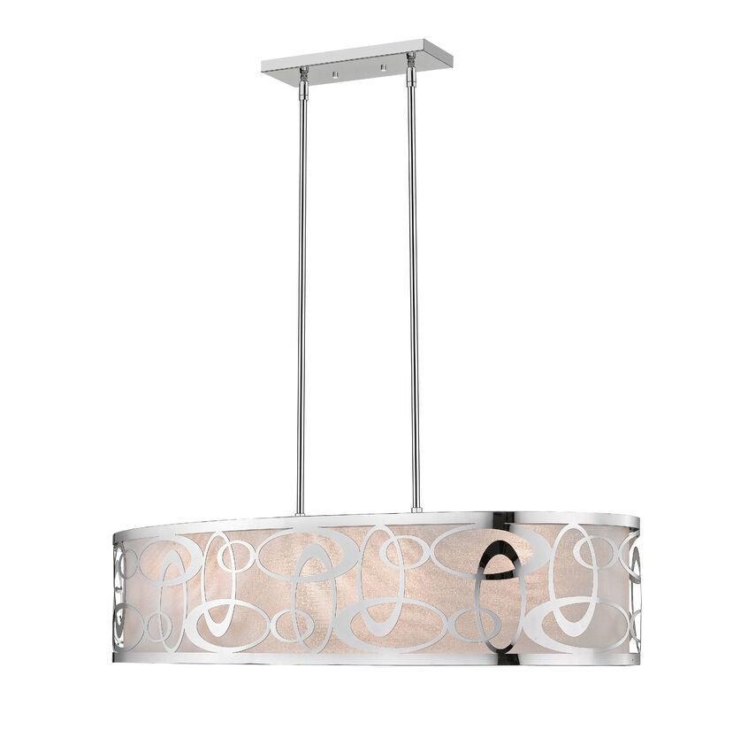 Steel with Swirling Ellipticals and White Shade Bar Pendant - LV LIGHTING