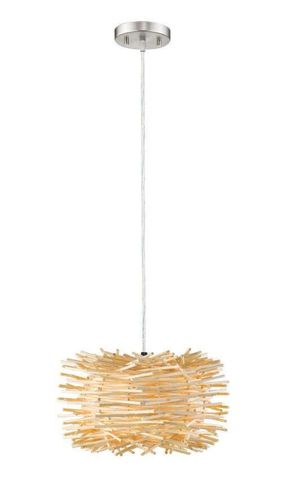 Steel with Willow Wood Shade Pendant - LV LIGHTING