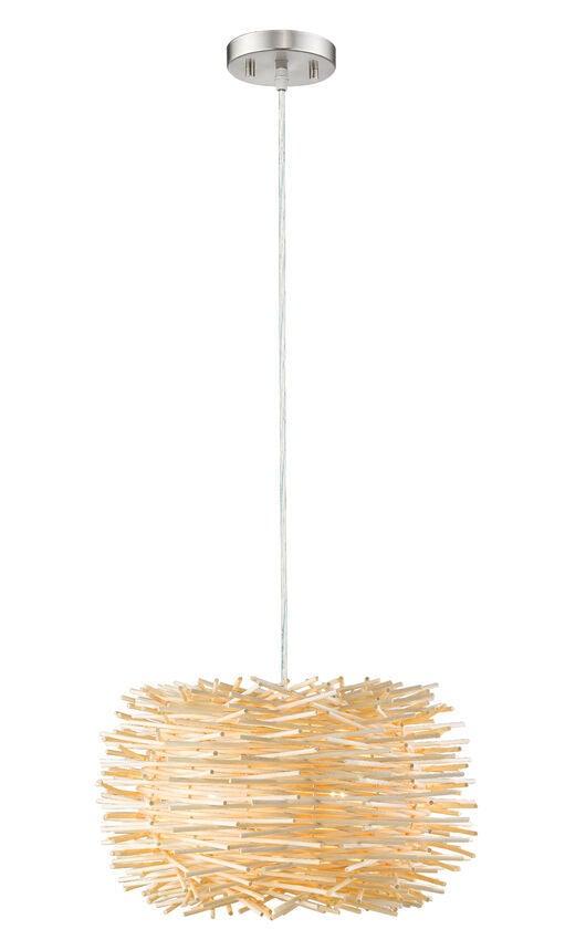 Steel with Willow Wood Shade Pendant - LV LIGHTING