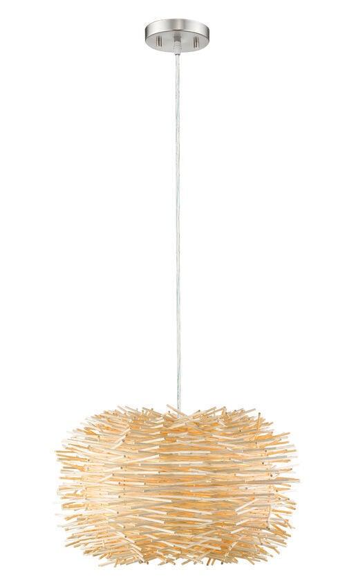 Steel with Willow Wood Shade Pendant - LV LIGHTING