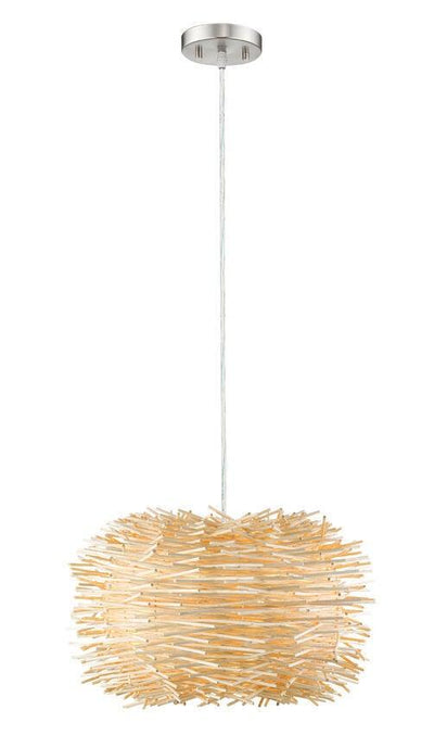 Steel with Willow Wood Shade Pendant - LV LIGHTING