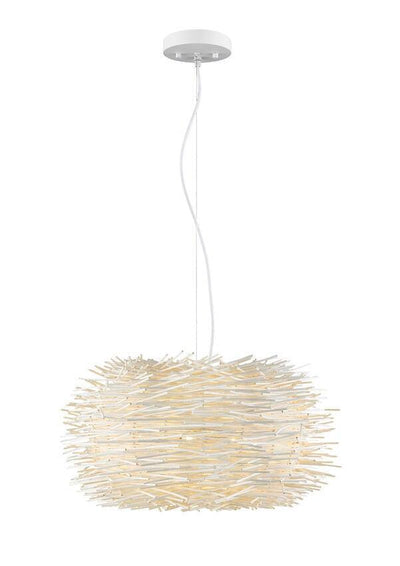 Steel with Willow Wood Shade Pendant - LV LIGHTING