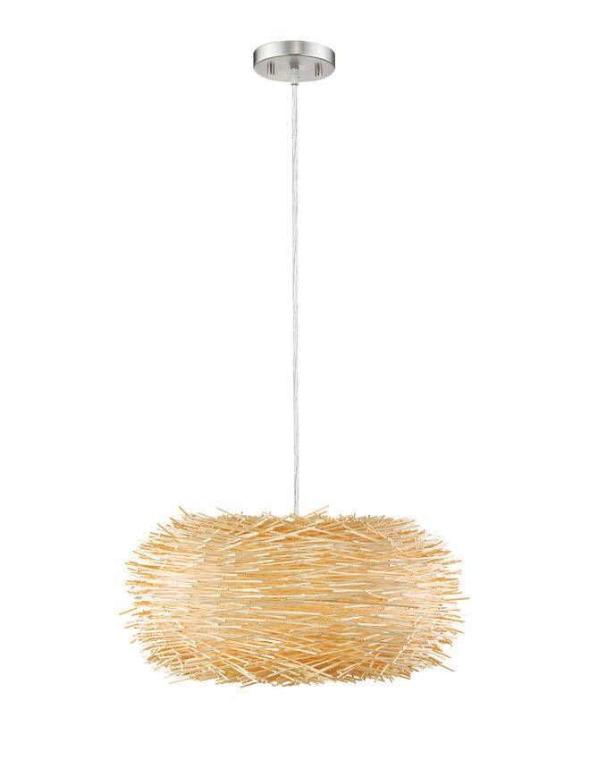 Steel with Willow Wood Shade Pendant - LV LIGHTING