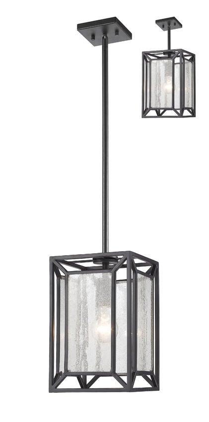 Bronze with Clear Seedy Glass Shade Caged Pendant - LV LIGHTING
