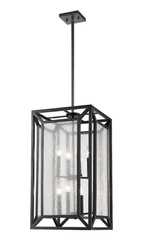 Bronze with Clear Seedy Glass Shade Caged Pendant - LV LIGHTING