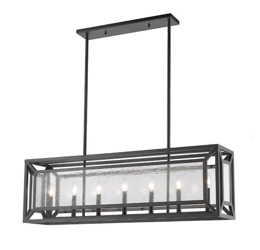 Bronze wih Clear Seedy Glass Shade Caged Linear Pendant - LV LIGHTING