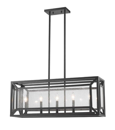 Bronze wih Clear Seedy Glass Shade Caged Linear Pendant - LV LIGHTING