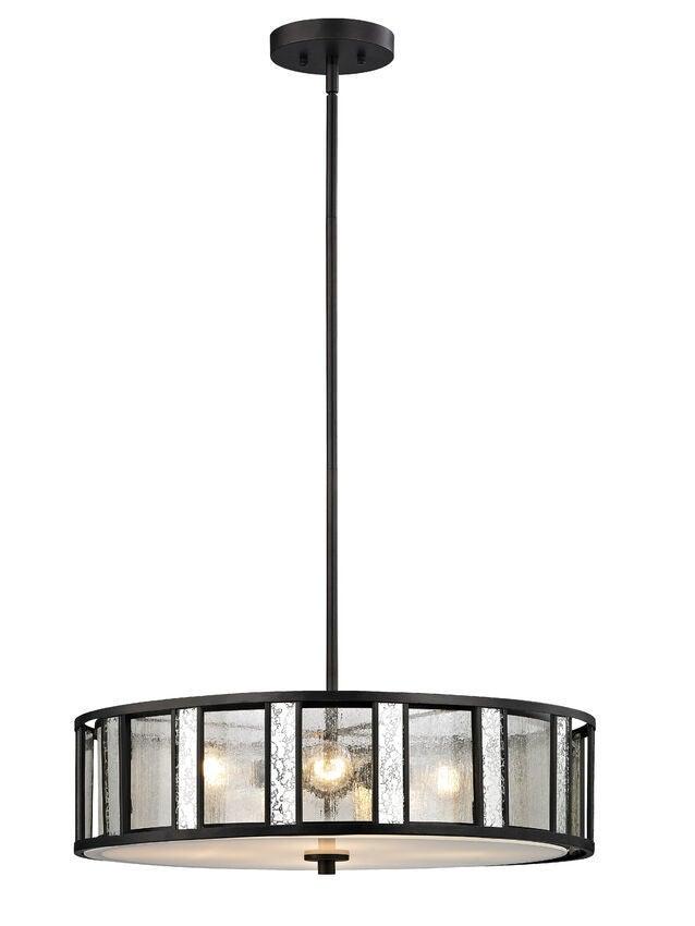 Bronze with Silver Mercury and Clear Seedy Glass Shade Pendant - LV LIGHTING