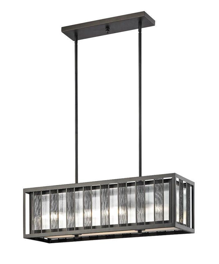 Bronze with Clear Reeded Glass Shade Linear Pendant - LV LIGHTING