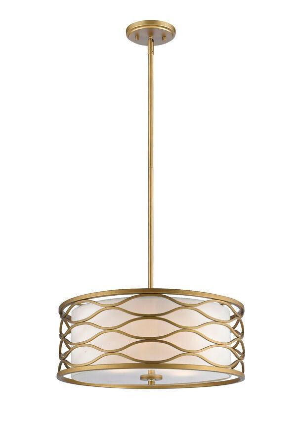 Old Gold Curve Lines with White Linen Glass Shade Pendant - LV LIGHTING