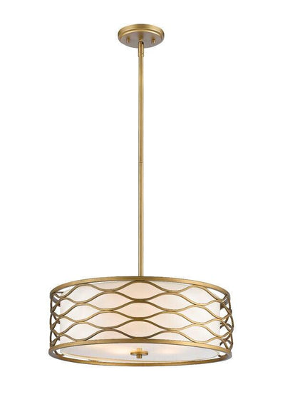Old Gold Curve Lines with White Linen Glass Shade Pendant - LV LIGHTING