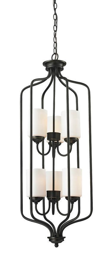 Steel Caged with Matte Opal Glass Shade Pendant - LV LIGHTING