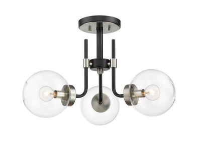 Steel with Glass Globe Multiple Light Semi Flush Mount - LV LIGHTING
