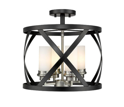 Steel Matte Black with White Glass Shade Multiple Light Flush Mount - LV LIGHTING