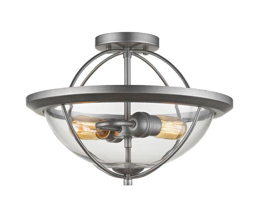 Old Silver with Clear Glass Shade Retro Style Semi Flush Mount - LV LIGHTING