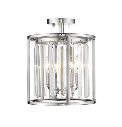 Steel with Crystal Caged Semi Flush Mount - LV LIGHTING