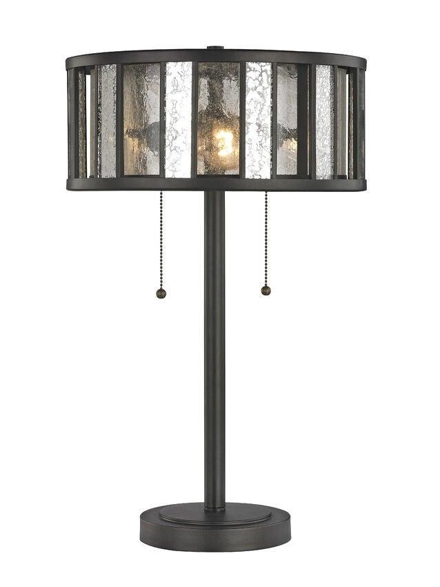 Bronze with Silver Mercury and Clear Seedy Glass Shade Table Lamp - LV LIGHTING