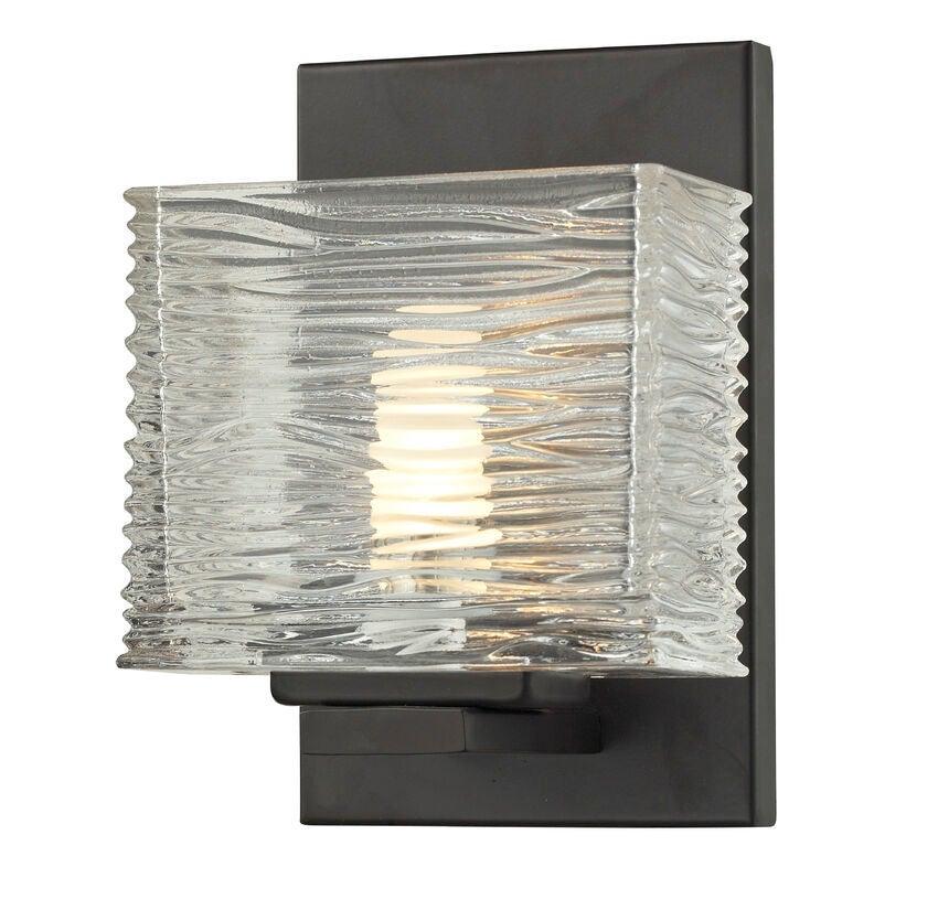 Steel with Horizontal Textured Clear Glass Shade Vanity Light - LV LIGHTING