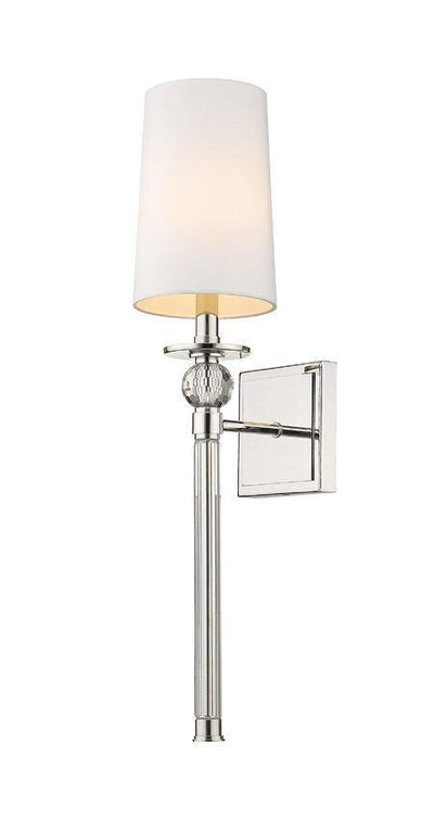 Steel with Crystal and White Fabric Shade Wall Sconce - LV LIGHTING