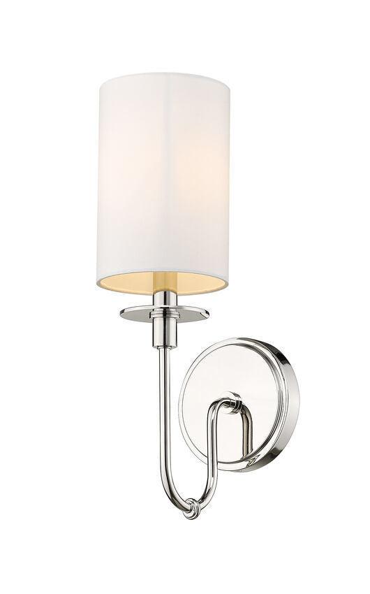 Steel with Curved Arm and White Fabric Shade Wall Sconce - LV LIGHTING