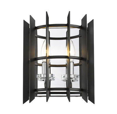 Matte Black Steel with Caged Shade 2 Light Wall Sconce - LV LIGHTING