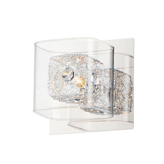 Steel with Clear Glass and Crystal Cube Shade Vanity Light - LV LIGHTING