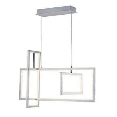 LED Satin Nickel Rectangle 3 Light Linear Pendant - LV LIGHTING