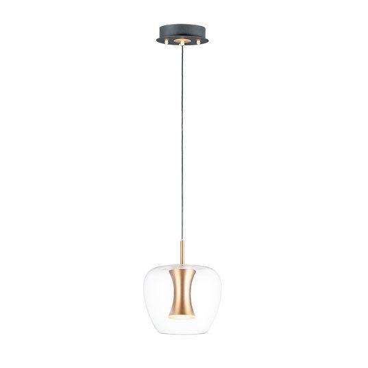 LED Black and Gold with Clear Apple Shaped Glass Single Light Pendant - LV LIGHTING