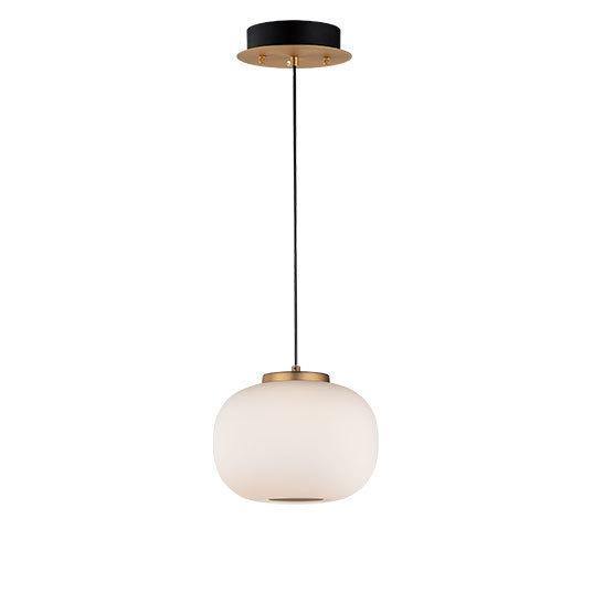 Black and Gold with Satin White Glass Shade Single Light Pendant - LV LIGHTING