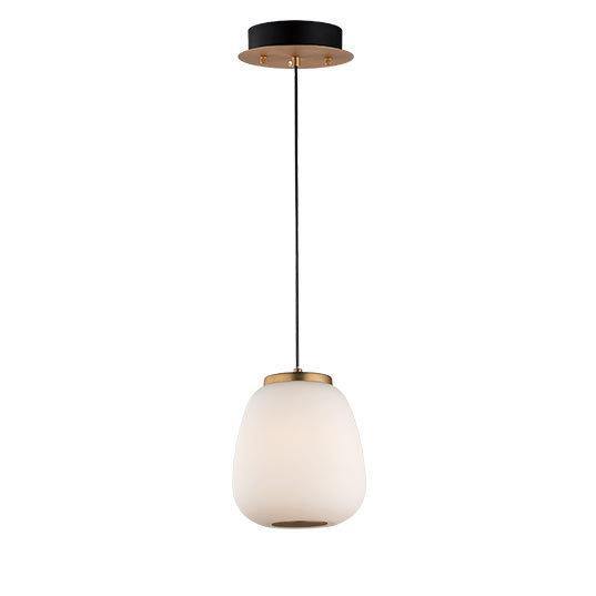 Black and Gold with Satin White Glass Shade Single Light Pendant - LV LIGHTING