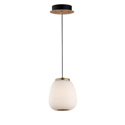 Black and Gold with Satin White Glass Shade Single Light Pendant - LV LIGHTING