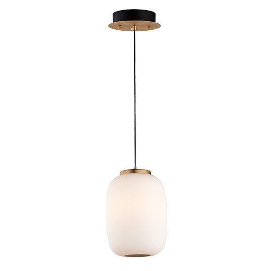 Black and Gold with Satin White Glass Shade Single Light Pendant - LV LIGHTING