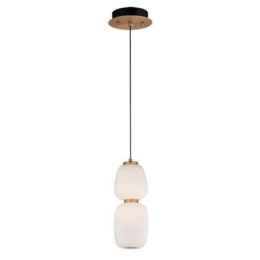Black and Gold with 2 Satin White Glass Shade Pendant - LV LIGHTING