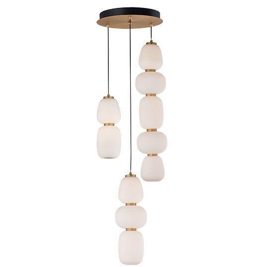 Black and Gold with 6 Satin White Glass Shade Linear Pendant - LV LIGHTING