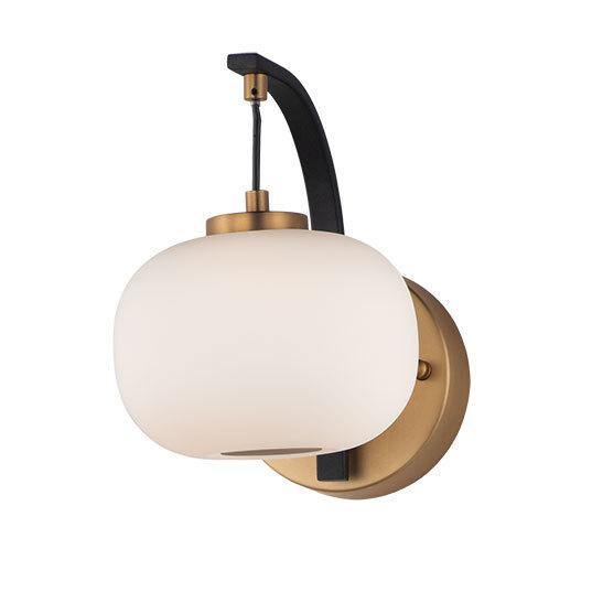 Black and Gold with Satin White Glass Shade Wall Sconce - LV LIGHTING