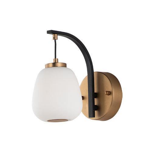 Black and Gold with Satin White Glass Shade Wall Sconce - LV LIGHTING
