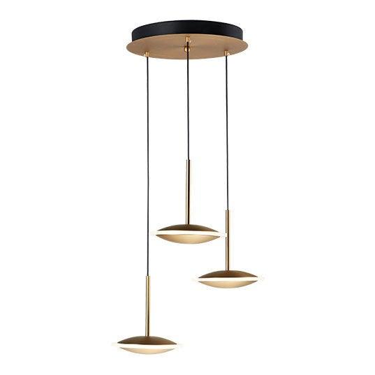 LED Black and Gold Disk with Frosted Lens 3 Light Pendant - LV LIGHTING