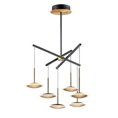 LED Black and Gold Disk with Frosted Lens Multiple Light Pendant - LV LIGHTING