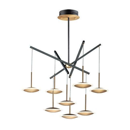 LED Black and Gold Disk with Frosted Lens Multiple Light Pendant - LV LIGHTING