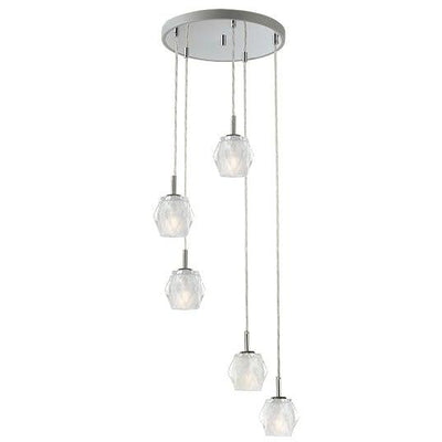 Polished Chrome with Heavy Faceted Glass Shade Multiple Light Pendant - LV LIGHTING