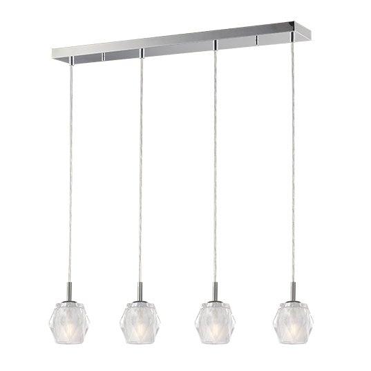 Polished Chrome with Heavy Faceted Glass Shade Multiple Light Linear Pendant - LV LIGHTING
