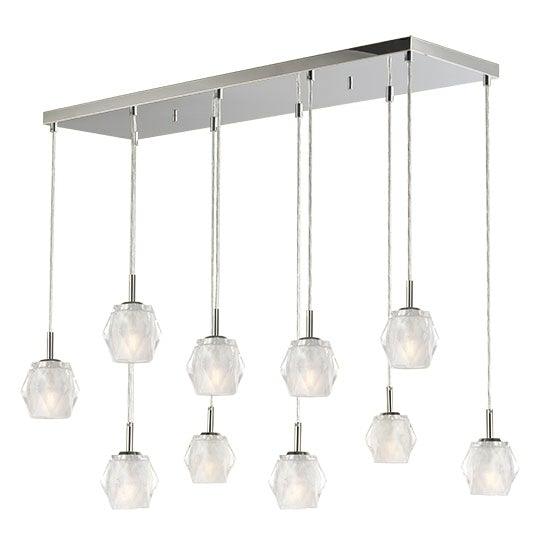 Polished Chrome with Heavy Faceted Glass Shade Multiple Light Linear Pendant - LV LIGHTING