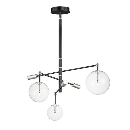 LED Black with Satin Nickel and Clear Glass Shade Chandelier - LV LIGHTING