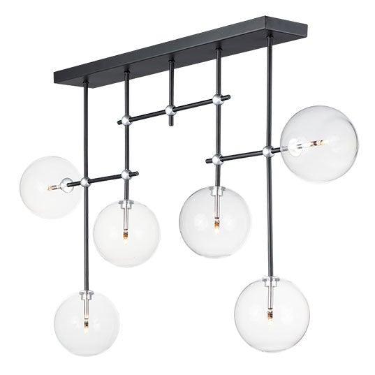 LED Black with Satin Nickel and Clear Glass Shade Linear Pendant - LV LIGHTING