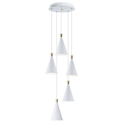 LED White with Metallic Gold Cone Shade Multiple Light Pendant - LV LIGHTING