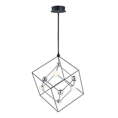 LED Black with Polished Chrome Geometric Shape with Glass Globe Pendant / Chandelier - LV LIGHTING
