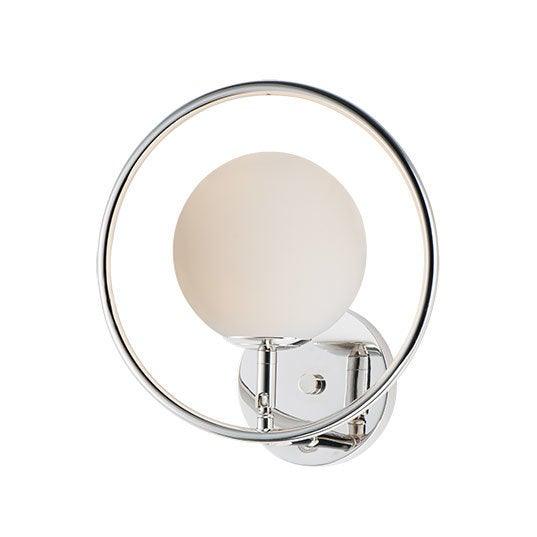 Polished Nickel Ring with Satin White Glass Globe Wall Sconce - LV LIGHTING