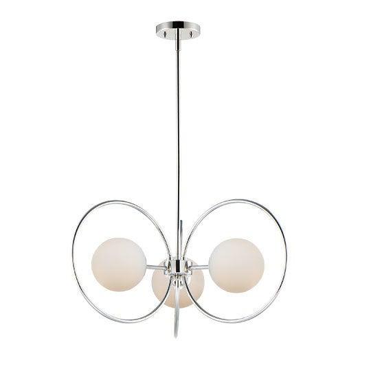 Polished Nickel Ring with Satin White Glass Globe Chandelier - LV LIGHTING