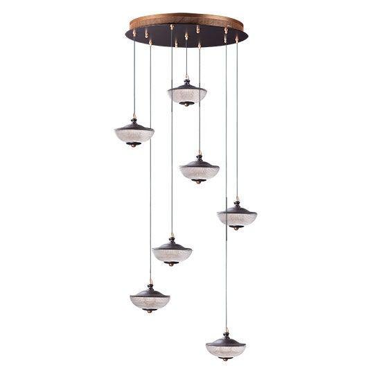 LED Bronze and Gold with Prismatic Clear Glass Multiple Light Pendant - LV LIGHTING